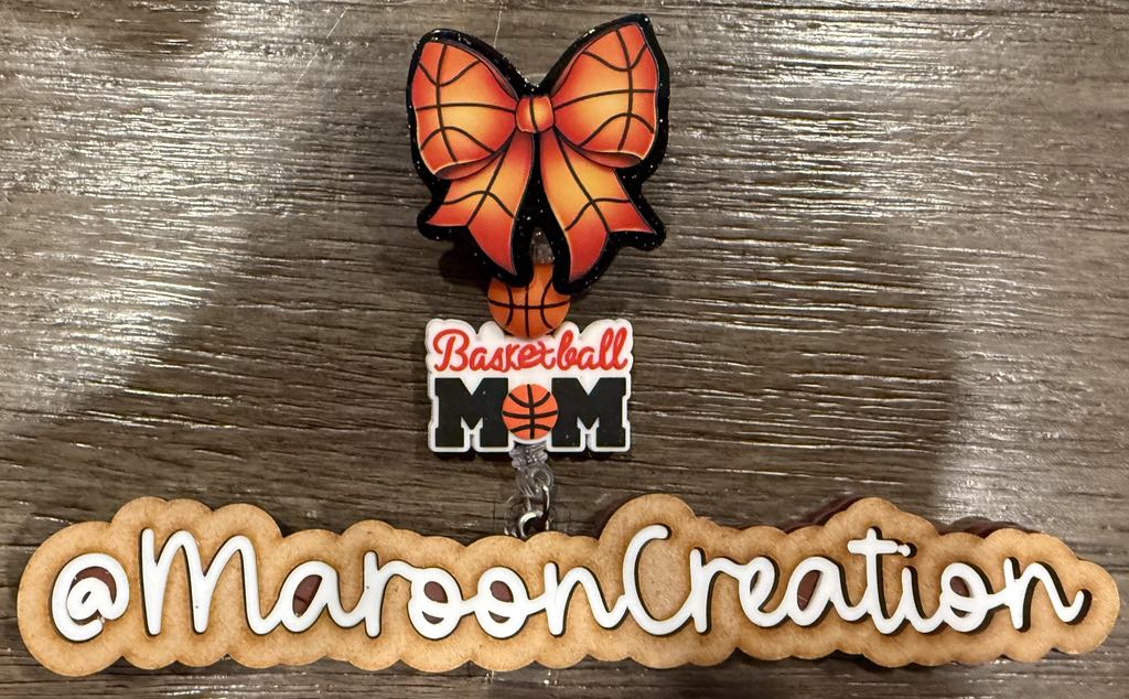 Basketball Mom Bow Badge Reel