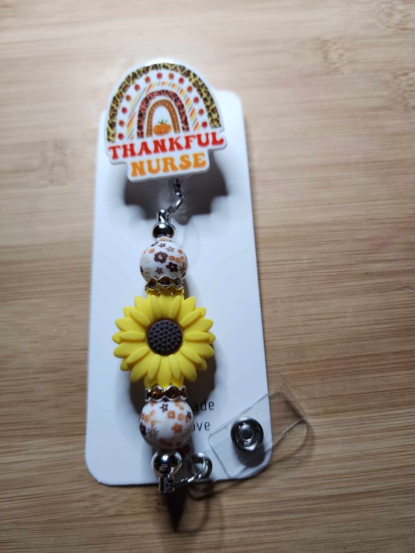 Thankful Nurse w/ sunflower Badge Reel