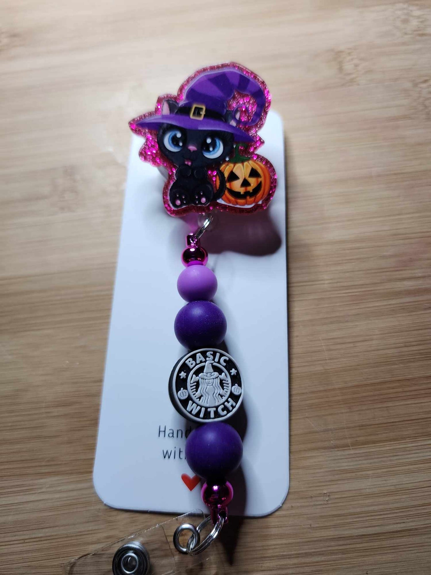 Halloween Witch Cat Badge Reel
