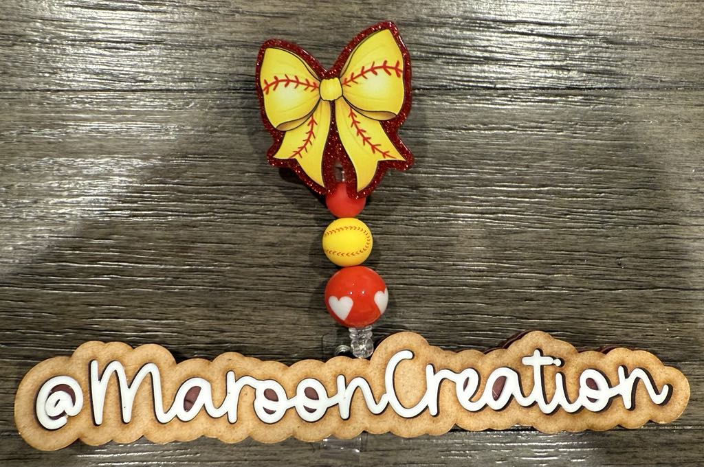 Softball Bow Badge Reel