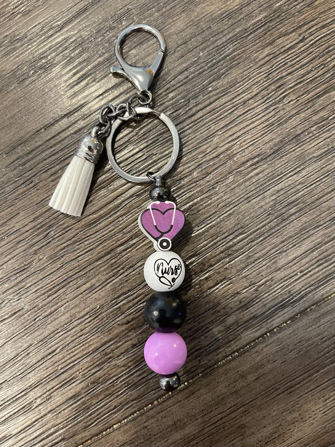 Nurse Wooden Heart Keychain