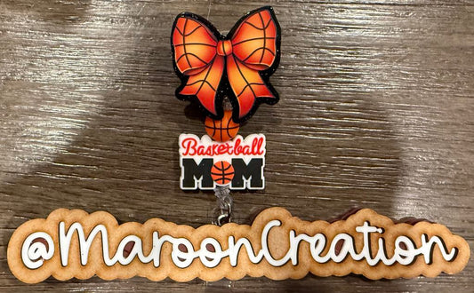 Basketball Mom Bow Badge Reel