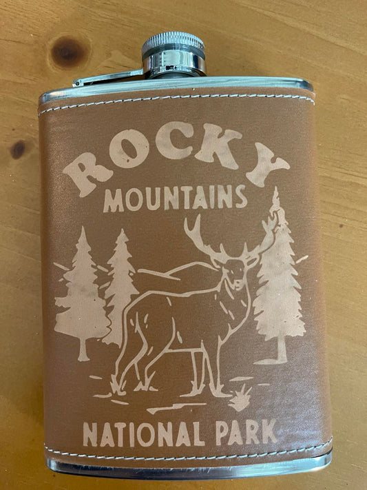 Rocky Mountains National Park leather trimmed Flask