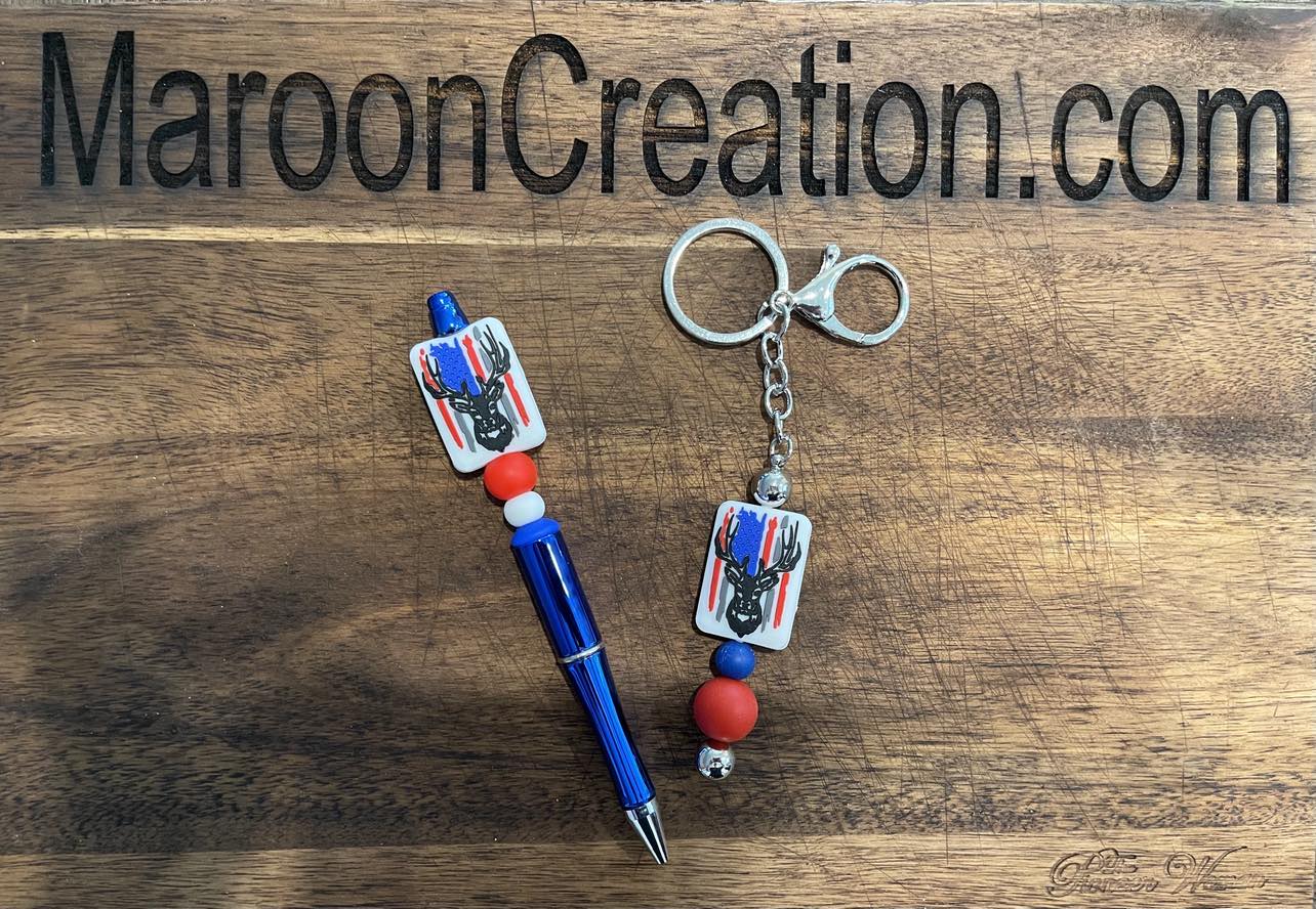 Red, White, and Blue Buck Pen and Keychain Set