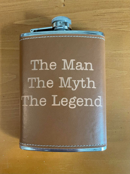 The Man, The Myth, The Legend leather trimmed Flask