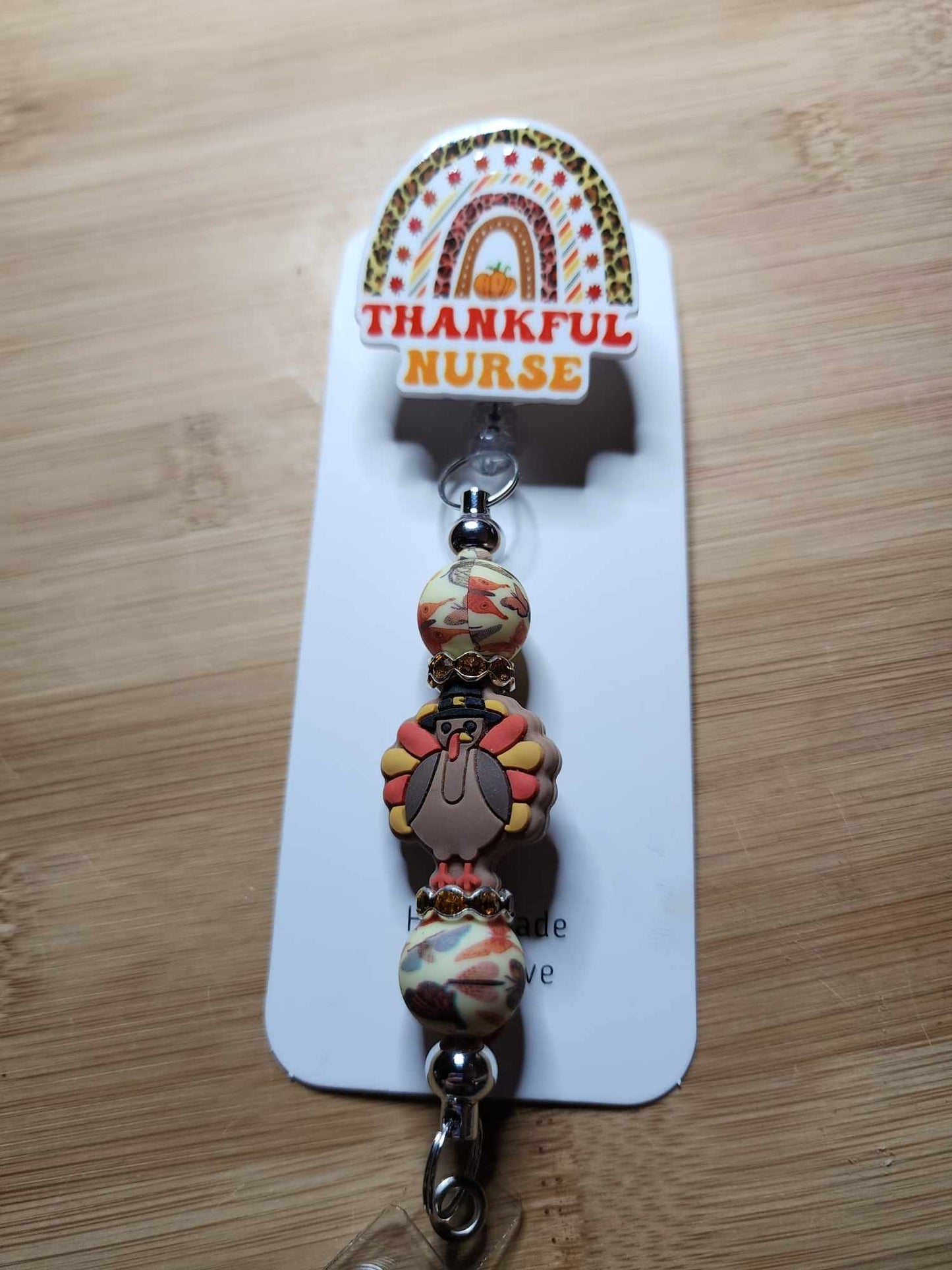 Thankful Nurse with turkey badge reel