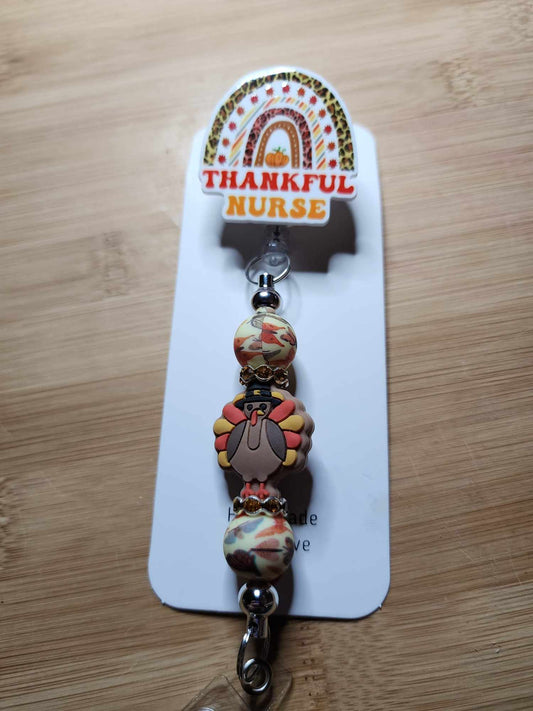 Thankful Nurse with turkey badge reel