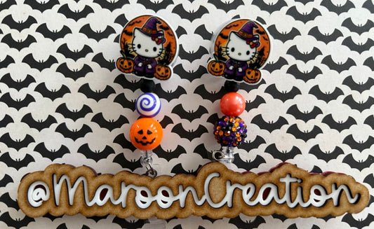 Witchy Kitty Halloween Badge Reels