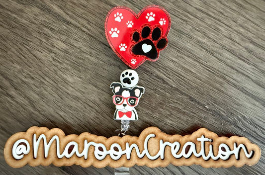 Puppers with Bow Tie Badge Reel